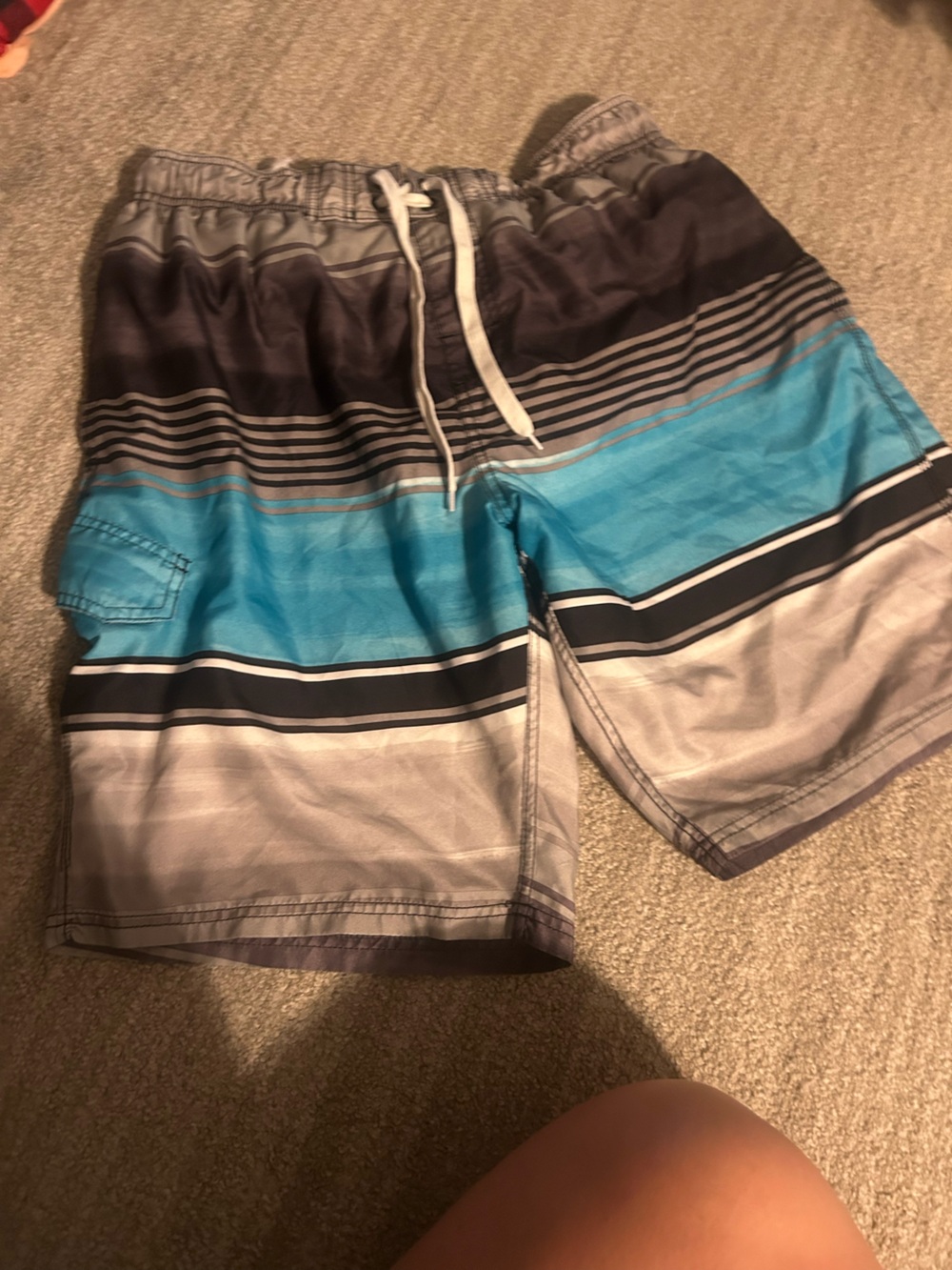 Kanu Surf Blue and Gray Striped Men’s Swim Board Shorts